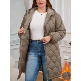 Women's Elegant Quilted Hooded Jacket with Zipper Closure - Large Square Pattern, Machine Washable, All-Season Versatile Outerwear for Casual & Formal Wear, Formal Coat, Easy Maintenance Coat