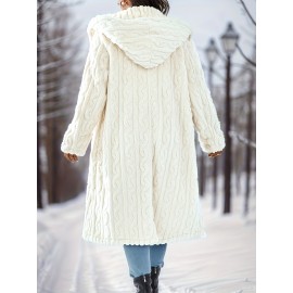 Plus Size - Women'S Plush Fleece-Lined Hooded Coat - Cozy Double-Breasted Mid-Length Winter Coat with Fluffy Lining, Elegant Solid Color Design for Fall/Winter, Warm & Stylish Outerwear, Winter Coats, Fall Fashion, Soft Texture
