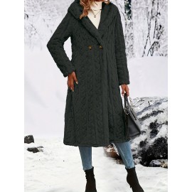 Plus Size - Women'S Plush Fleece-Lined Hooded Coat - Cozy Double-Breasted Mid-Length Winter Coat with Fluffy Lining, Elegant Solid Color Design for Fall/Winter, Warm & Stylish Outerwear, Winter Coats, Fall Fashion, Soft Texture