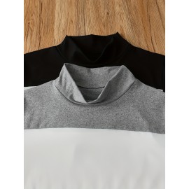 2pcs Set Color Block Spliced Short Sleeve Long T-Shirt Women's Crop Top High Neck Casual Chic New Style