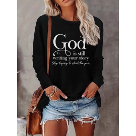 Women'S Casual Long Sleeve Crew Neck Top with Inspirational 