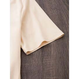 Summer Women's Letter Print Front and Back Fashion Short Sleeve T-Shirt, Comfortable Breathable Fabric, Casual Sporty Style, Suitable for Spring and Summer