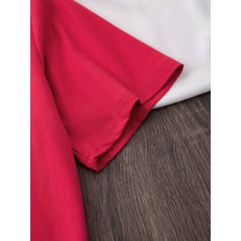 Summer Women's Letter Print Front and Back Fashion Short Sleeve T-Shirt, Comfortable Breathable Fabric, Casual Sporty Style, Suitable for Spring and Summer