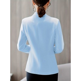 [Elegant Blazer] Polyester Elegant Light Blue Blazer | Women's Single-Breasted Long Sleeves Jacket - Regular Fit, Button-Up Design, Office Attire for Spring/Summer/Fall