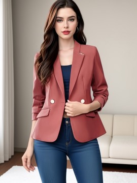 [Chic Double Breasted Blazer] Long Sleeve Double Breasted Chic Blazer for Women - Polyester Lined, Regular Fit, Woven Fabric - Spring/Fall 2024 Collection