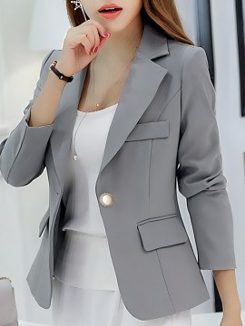 [Elegant Blazer] Elegant Light Grey Women's X-Silhouette Blazer | Machine Washable Regular Fit Long Sleeve Jacket for Spring Summer Fall, Office & Casual Wear, Structured Design, Single-Button Notch Lapel