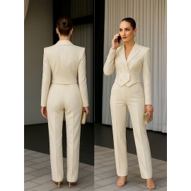 [Formal Professional Suit] New Fashionable Commuter Suit Minimalist High-End Fashionable Blazer + Trousers Formal Occasion Professional Suit, Solid Color, Long Sleeve, Regular Fit, Double Breasted, Button, Lapel Collar, H Fit, All Season, Adult
