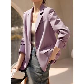 XWI Elegant Solid Color Blazer for Women - Classic Long Sleeve, Open Front with Single Button, Machine Washable - Perfect for Spring & Fall