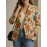 [Floral Print Blazer for Women] Elegant Floral Print Blazer for Women - Vibrant Orange, Yellow & Blue Flowers, Single-Breasted Notch Lapel Jacket, Long Sleeve Regular Fit, All-Season Versatile Office & Casual Wear, Chic Workwear, Sophisticated Tailoring