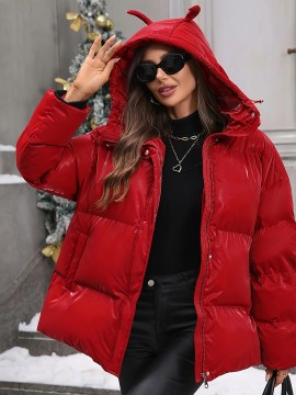 Plus Size - Plus Size Women'S Elegant Hooded Winter Coat - Warm Zip-Up Jacket with Long Sleeves, Solid Color Regular Fit for Cold Weather, Stylish Outdoor & Casual Wear, Winter Coats, Cold Weather Apparel, Sleek Design, Structured Design