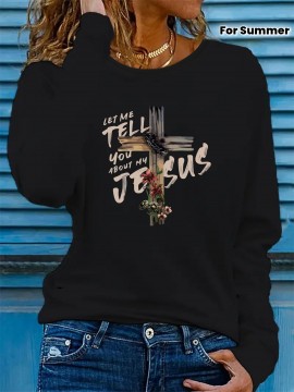 Floral Cross Print Women's Long Sleeve Crew Neck T-Shirt - 