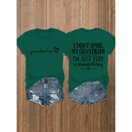 Summer Women's Letter Print Front and Back Fashion Short Sleeve T-Shirt, Comfortable Breathable Fabric, Casual Sporty Style, Suitable for Spring and Summer